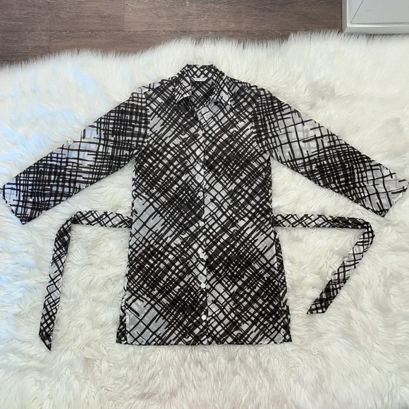 Trina Turk Brown/White Brush Print Swim Cover-Up Tunic